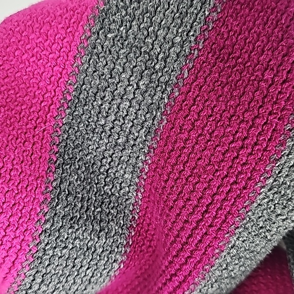 Lands' End Long Knit Scarf with Fringe Shades of Gray & Pink Stripes - Picture 5 of 7
